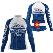 Load image into Gallery viewer, Navy Colorado men women's cycling jersey with 3 pockets UPF50+ full zip mountain bike bmx shirt| SLC167