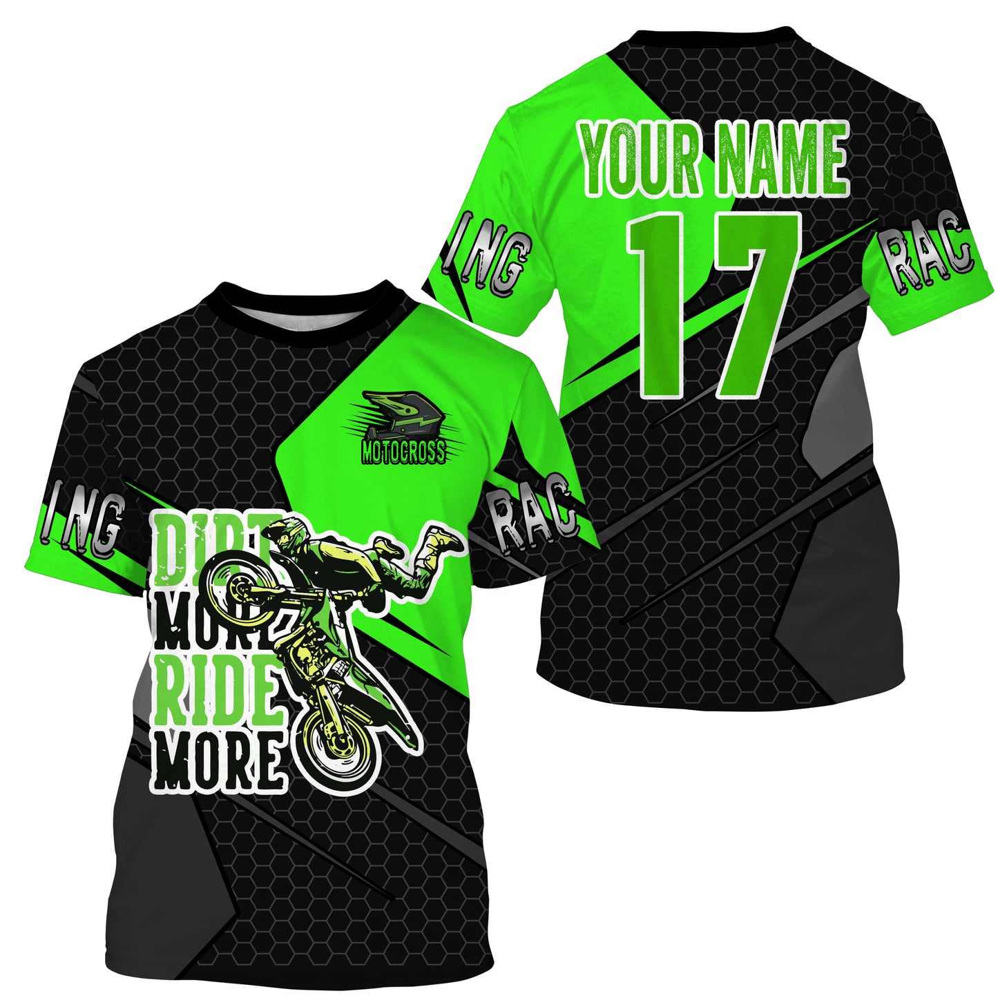 MX custom green adult&kid jersey UPF30+ Dirt More Ride More biker off-road motorcycle racewear PDT51
