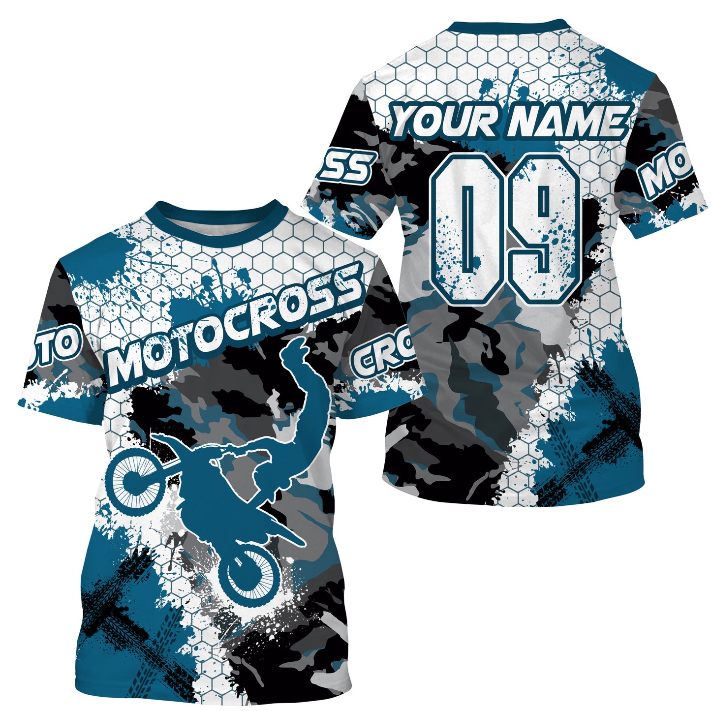 Women men kid custom Motocross jersey UPF30+ blue camo MX extreme biker racing off-road motorcycle PDT74