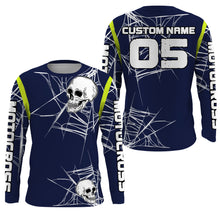 Load image into Gallery viewer, Personalized Motocross racing jersey UPF30+ skull extreme men women kids blue dirt bike outfit PDT196