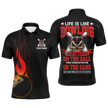 Flame Men Polo Bowling Shirt, Personalized Skull Bowlers Jersey Short Sleeves NBP61