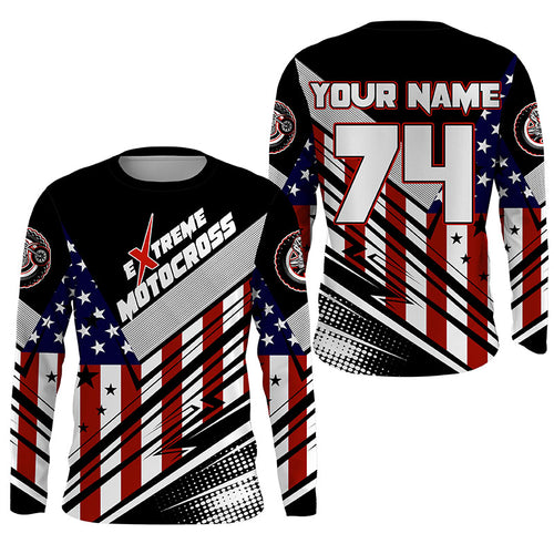 Extreme Motocross kid women men jersey UPF30+ USA flag dirt bike racing Patriotic motorcycle shirt  PDT350
