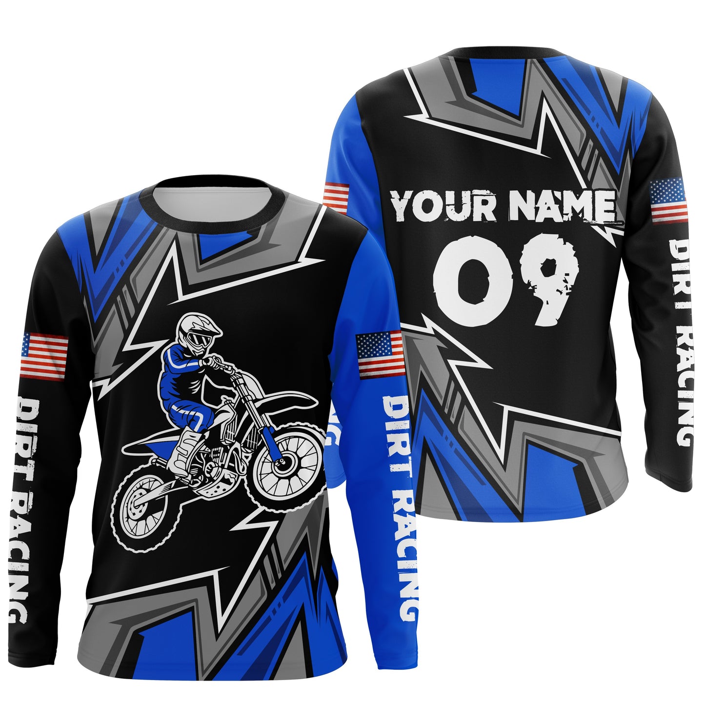 Flag American kid men women custom UPF30+ MX jersey blue dirt racing shirt motorcycle racewear PDT49