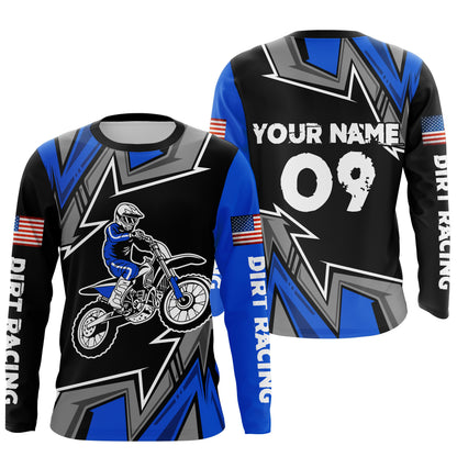 Flag American kid men women custom UPF30+ MX jersey blue dirt racing shirt motorcycle racewear PDT49