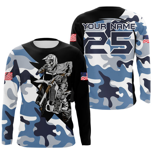 Blue camo custom dirt bike jersey kid&adult UV Motocross racing shirt off-road extreme motorcycle PDT141