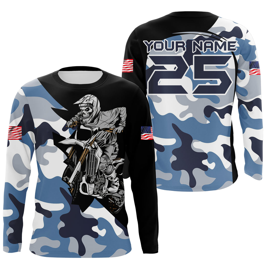 Blue camo custom dirt bike jersey kid&adult UV Motocross racing shirt off-road extreme motorcycle PDT141