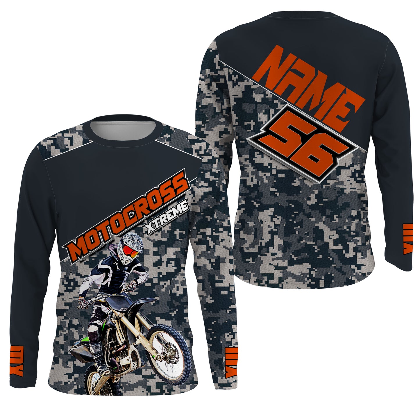 MX jersey custom name&number kid&adult blue camo UPF30+ extreme Motocross shirt off-road motorcycle PDT144