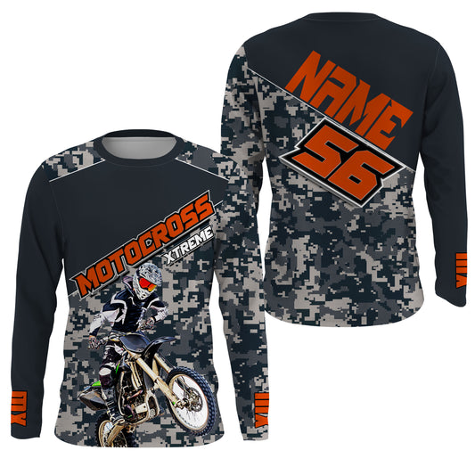 MX jersey custom name&number kid&adult blue camo UPF30+ extreme Motocross shirt off-road motorcycle PDT144