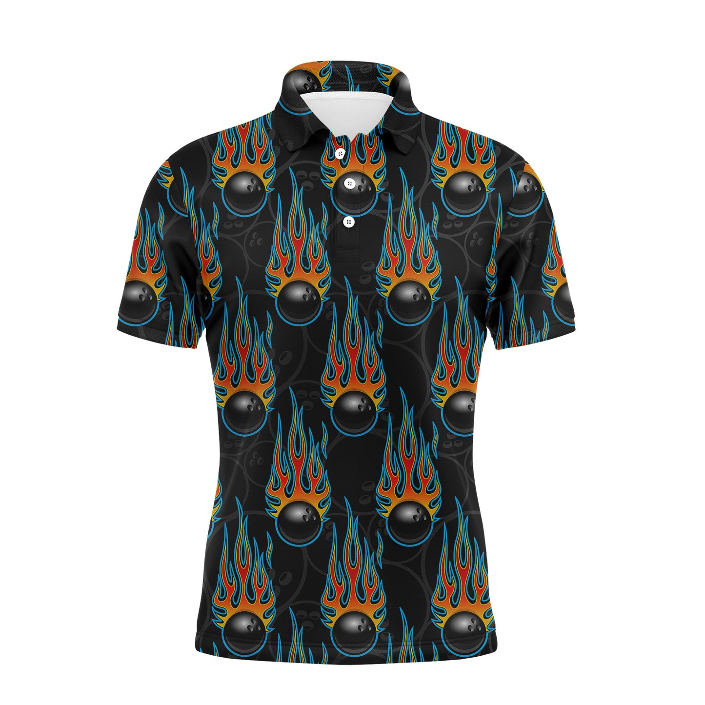 Flame Polo Bowling Shirt, Personalized Men Short Sleeves Bowlers Jersey Custom Team Name NBP40
