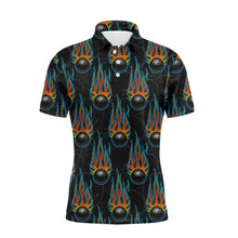 Load image into Gallery viewer, Flame Polo Bowling Shirt, Personalized Men Short Sleeves Bowlers Jersey Custom Team Name NBP40