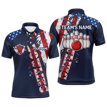 Load image into Gallery viewer, Patriotic Men&#39;s Polo Bowling Shirt, Custom Name Men Bowlers Jersey Short Sleeve American Flag NBP95