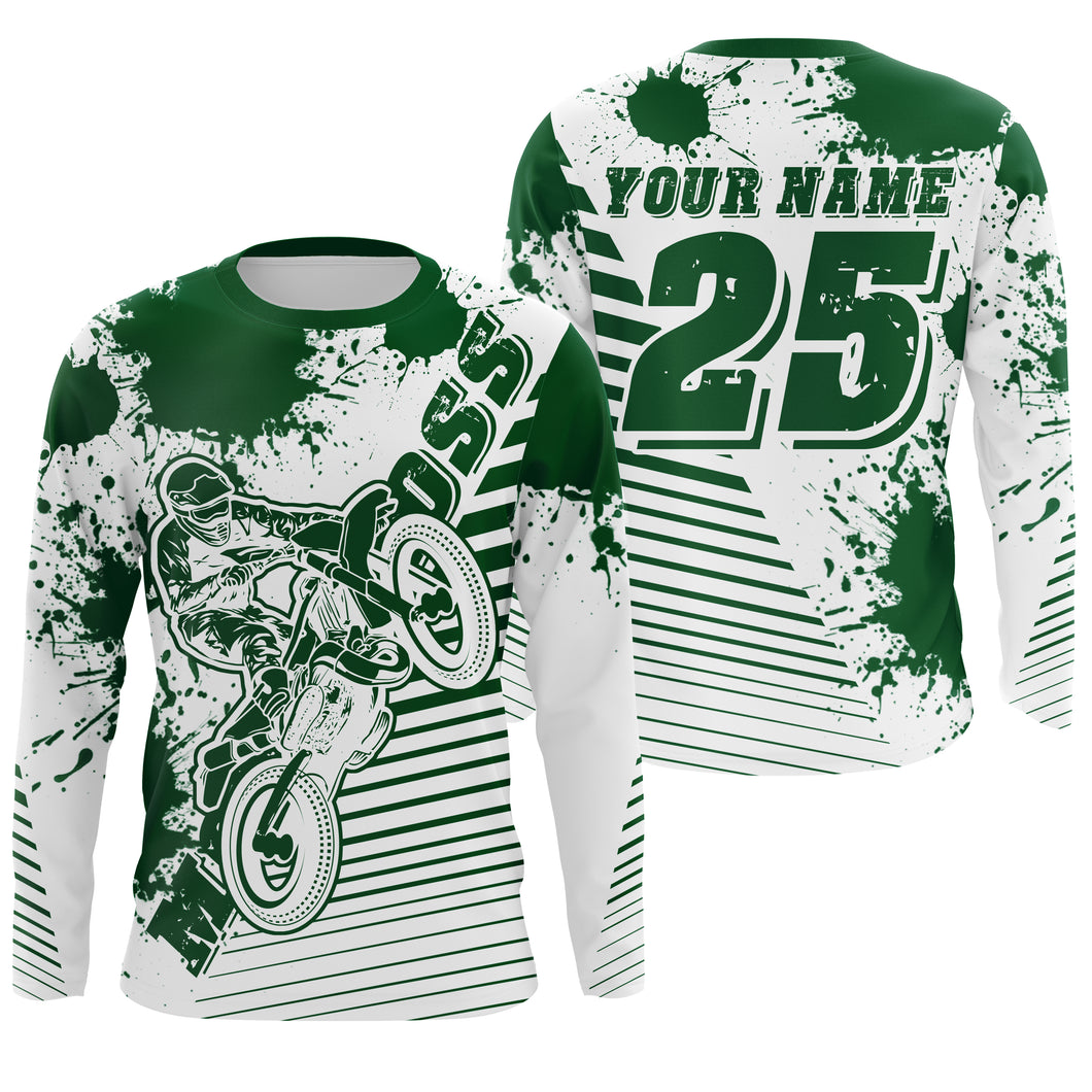 Kids men women jersey for dirt bike custom UPF30+ green off-road Motocross racing shirt racewear PDT106