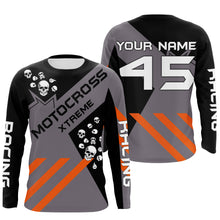 Load image into Gallery viewer, Black Motocross jersey custom name number kids men women UPF30+ dirt bike skull MX shirt offroad  PDT148