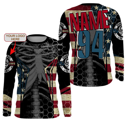 Custom logo racing jersey UPF30+ Patriotic chest bone motorcycle motocross offroad riders racewear NMS1015