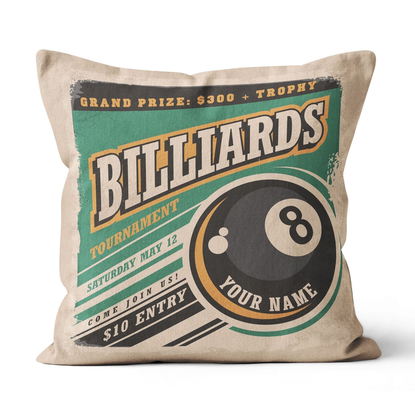 Personalized Retro Billiard Tournament Throw Pillow Gift For Pool Player VHM0840