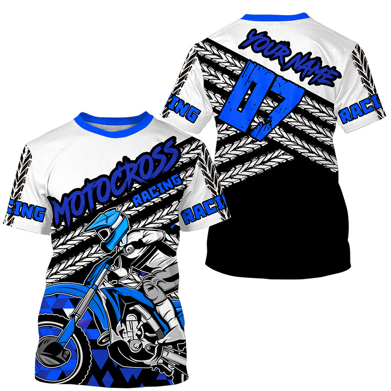 Personalized blue motocross kid men women jersey UPF30+ extreme off-road motorcycle shirt biker PDT414