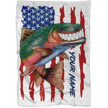 Load image into Gallery viewer, Trout fly fishing American flag funny rainbow trout ChipteeAmz&#39;s art custom name throw fleece blanket AT051