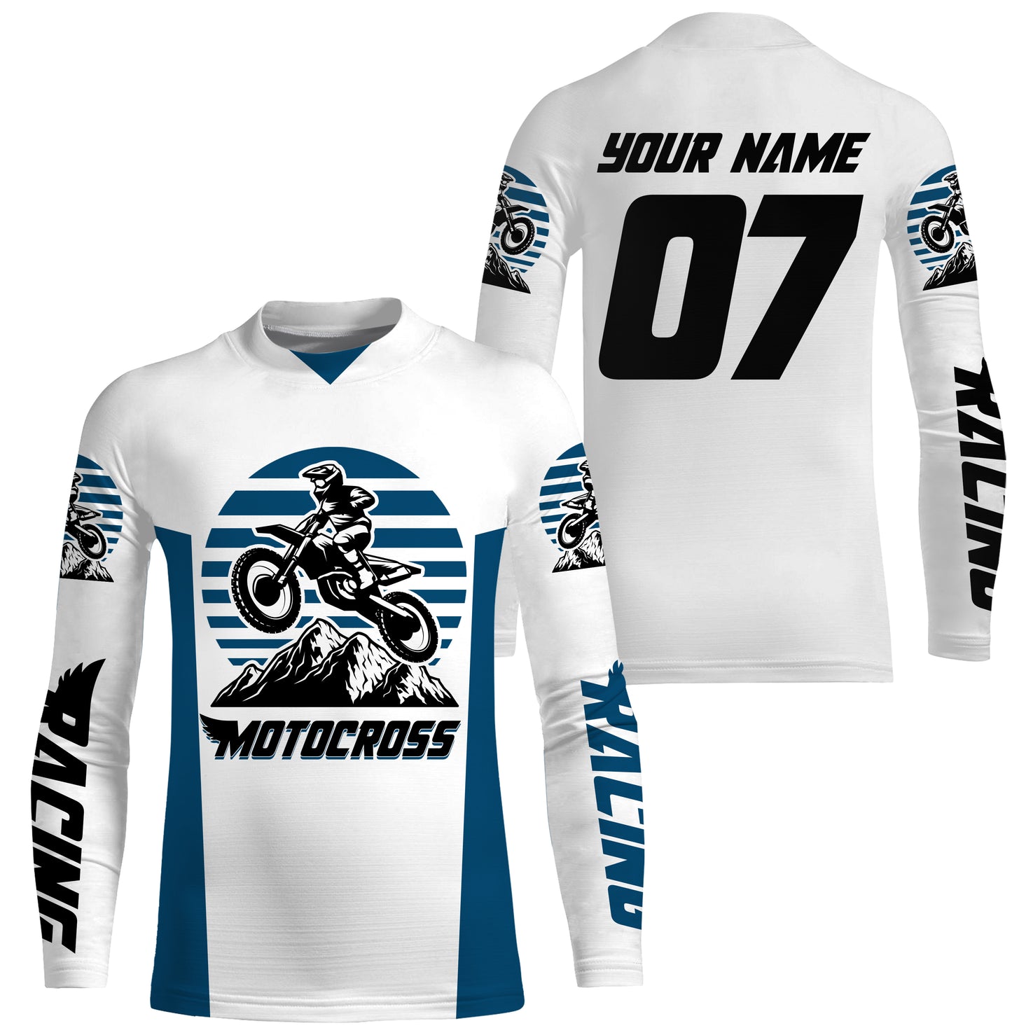 Personalized MX off-road jersey blue and white Motocross kid&adult UPF30+ biker racing off-road  PDT184