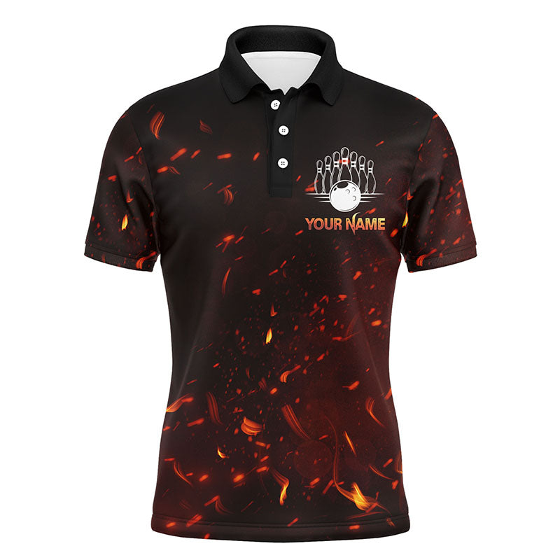 Bowling Beast Personalized Men Polo Shirt, Flame Skull Cool Men Bowlers Jersey Short Sleeves NBP54