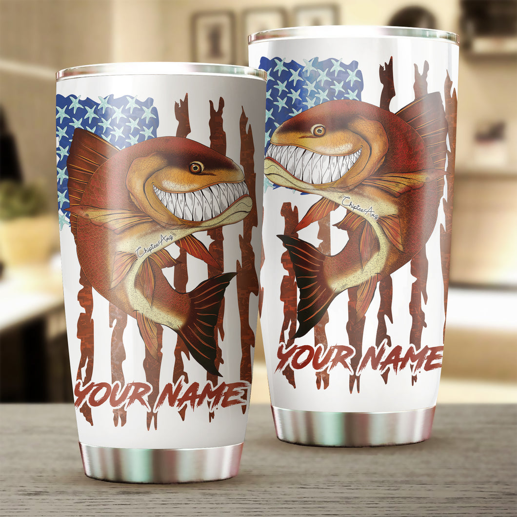 1pc funny Redfish fishing American flag ChipteeAmz's art Custom Stainless Steel Tumbler Cup AT063