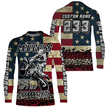 American Flag Personalized Motocross Jersey UPF30+ Patriotic Dirt Bike Racing Motorcycle Shirt NMS1239