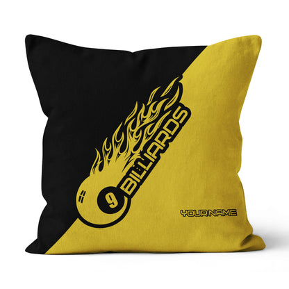 Black Yellow 9 Ball Billiard Pillow Custom Name Pool Gifts Throw Pillow TDM0794
