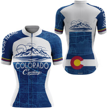 Load image into Gallery viewer, Navy Colorado men women's cycling jersey with 3 pockets UPF50+ full zip mountain bike bmx shirt| SLC167