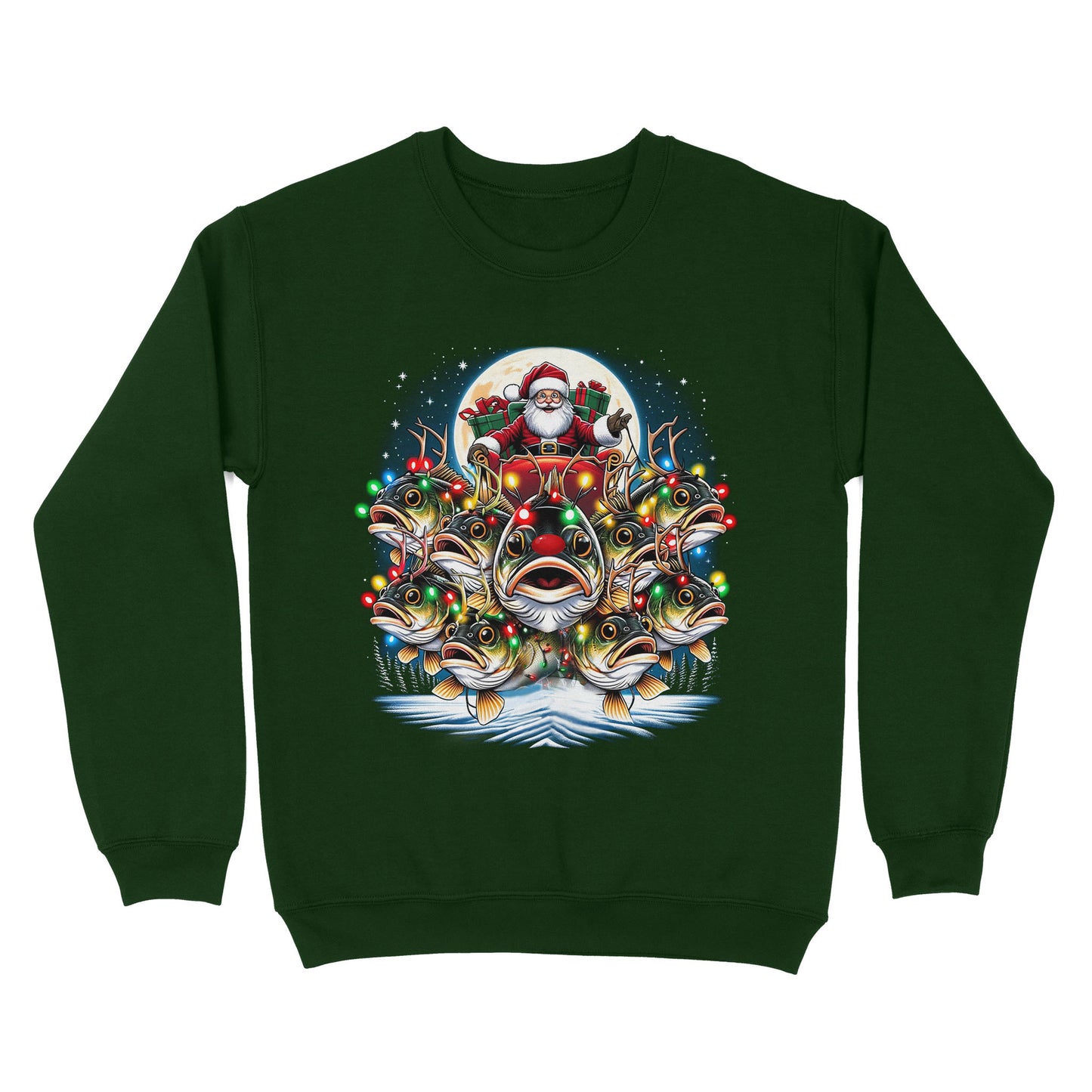 Sweatshirt - Nine Bass fish as Santa's Reindeer