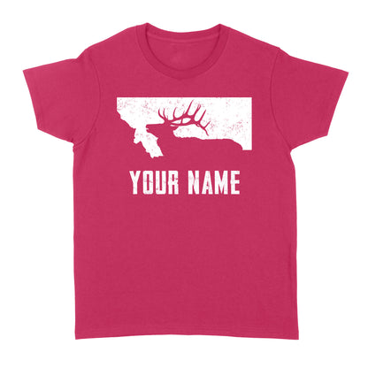 Montana Elk Hunting Custom Name Shirt Bull Elk MT State Shape Standard Women's T-shirt FSD1808D05