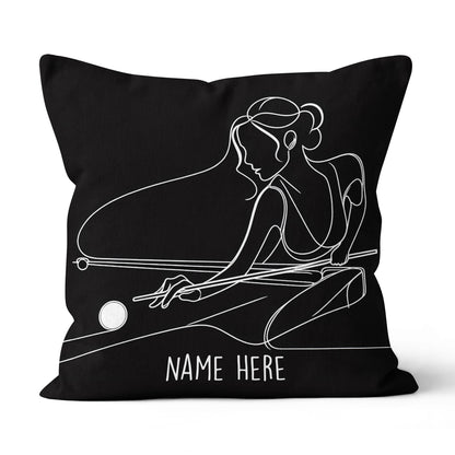 Personalized Woman Playing Pool Billiards Line Drawing Pillow Pool Gifts VHM0915
