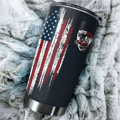 Personalized USA Flag Motocross Tumbler Cup - Riding Gift Biker Patriotic Gift Motorcycle Drinkware CDT17
