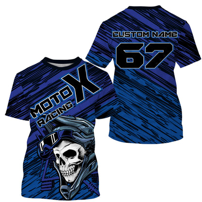 Motocross jersey youth adult blue MotoX personalized skull dirt bike off-road UV riding motorcycle PDT162