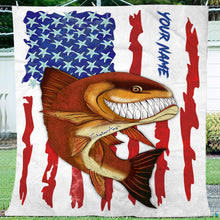 Load image into Gallery viewer, Redfish fishing American flag funny Red drum ChipteeAmz&#39;s art custom name fishing fleece blanket AT053