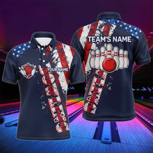 Load image into Gallery viewer, Patriotic Men&#39;s Polo Bowling Shirt, Custom Name Men Bowlers Jersey Short Sleeve American Flag NBP95