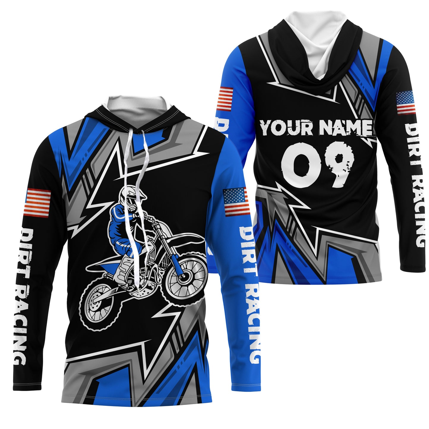 Flag American kid men women custom UPF30+ MX jersey blue dirt racing shirt motorcycle racewear PDT49