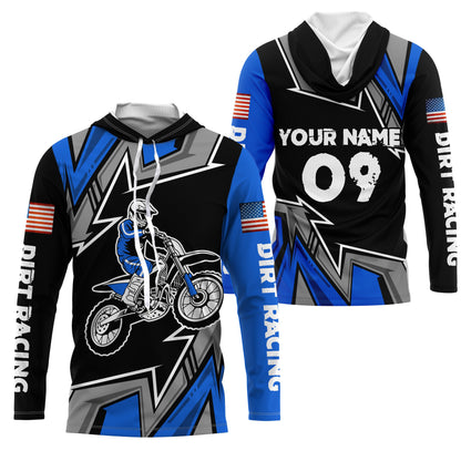 Flag American kid men women custom UPF30+ MX jersey blue dirt racing shirt motorcycle racewear PDT49