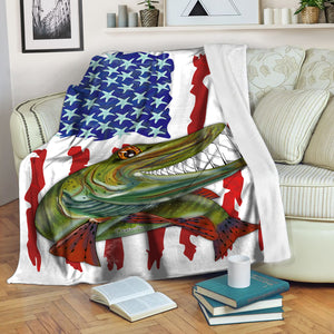 Muskellunge fishing American flag funny Musky ChipteeAmz's art custom name fishing fleece blanket AT052