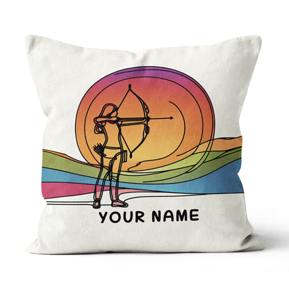 Multicolor Continuous Line Funny Player Archery Custom Name White Pillow TDM0825