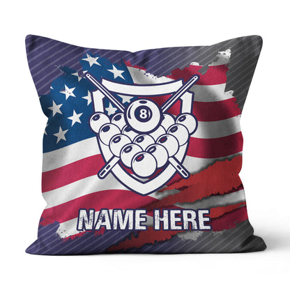 Personalized US Flag Billiards 8 Ball Throw Pillow Custom Billiard Gifts VHM0919
