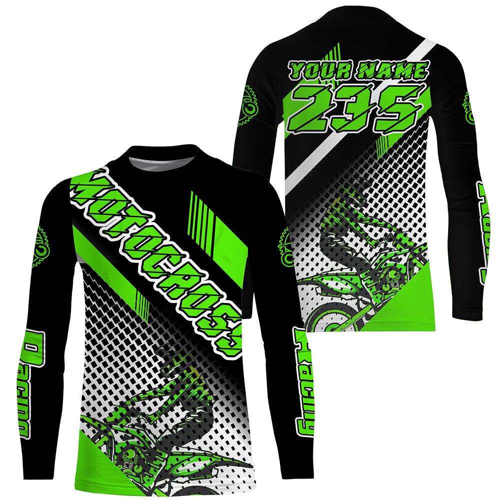 Extreme Motocross Jersey Green UPF30+ Custom Dirt Bike Shirt Men Youth MX Racing Long Sleeves PDT459