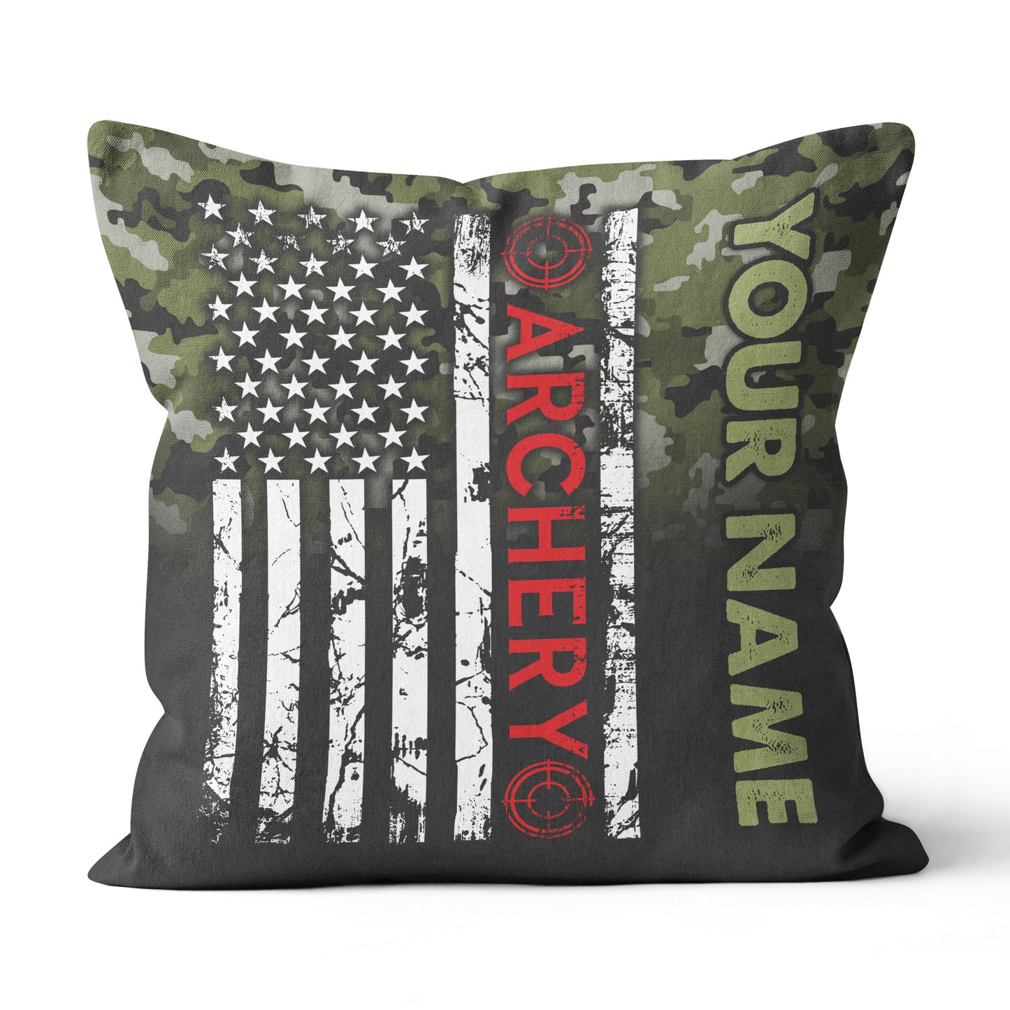 Personalized Green Camouflage US Flag Archery Pillows Best Archery Gifts VHM0849