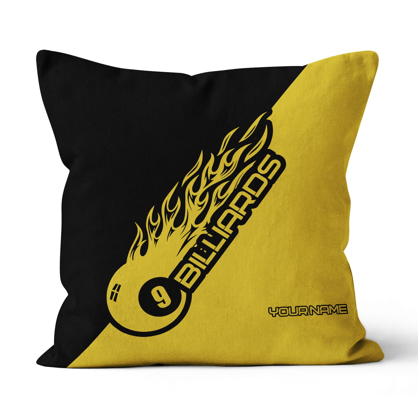 Black Yellow 9 Ball Billiard Pillow Custom Name Pool Gifts Throw Pillow TDM0794