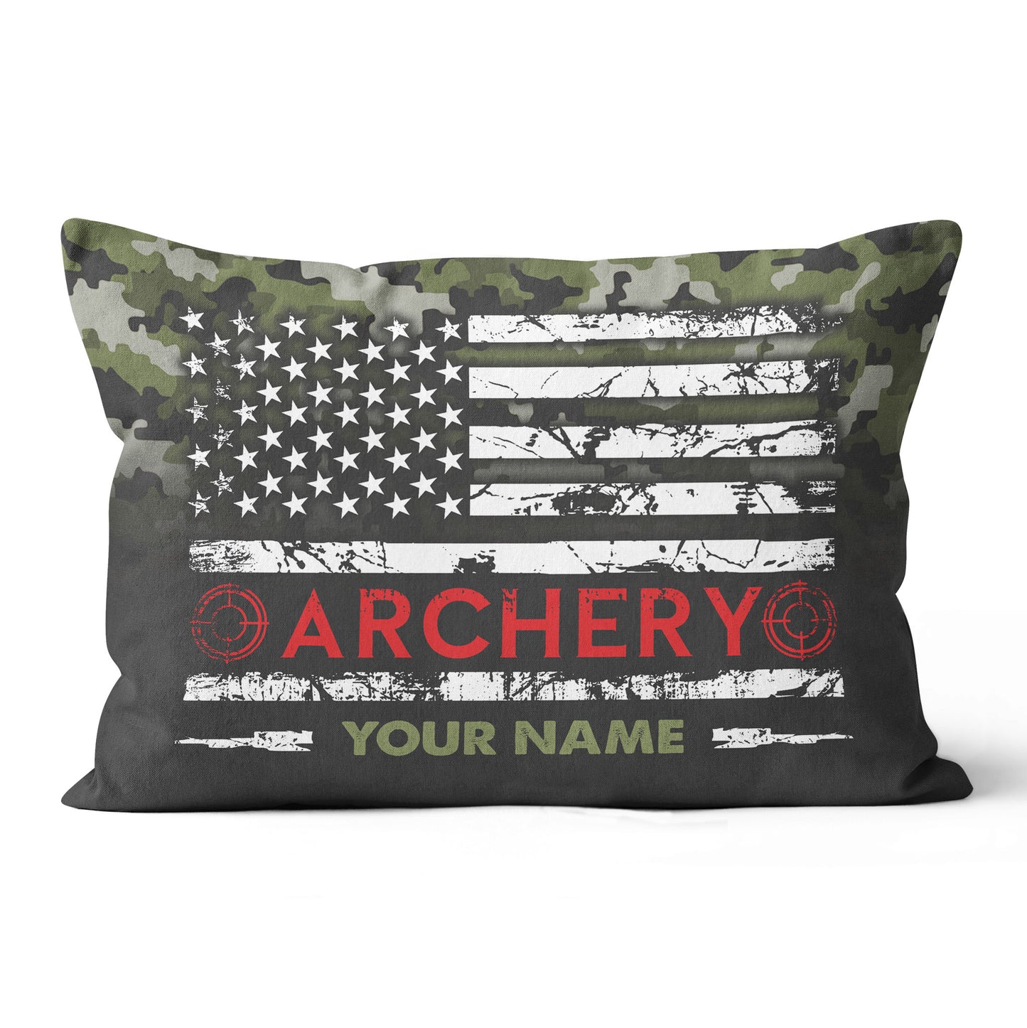 Personalized Green Camouflage US Flag Archery Pillows Best Archery Gifts VHM0849