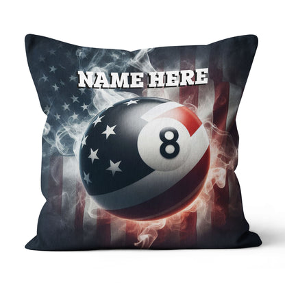 Personalized 8 Ball Pool US Flag Smoke Pillow, Patriotic Billiard Pillow TDM0852