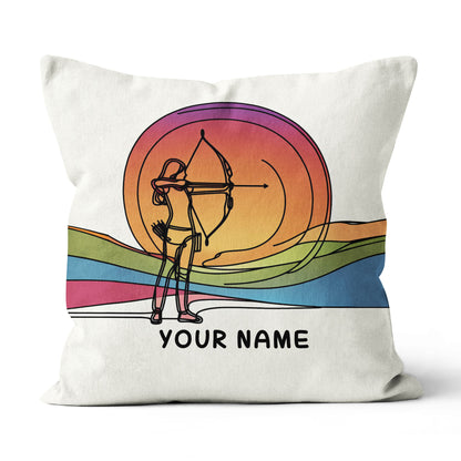 Multicolor Continuous Line Funny Player Archery Custom Name White Pillow TDM0825