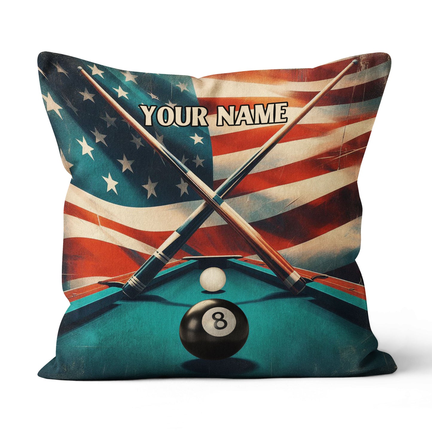 Personalized US Flag 8 Ball Billiard Pillow, Throw Pillow Billiard Gifts VHM0902