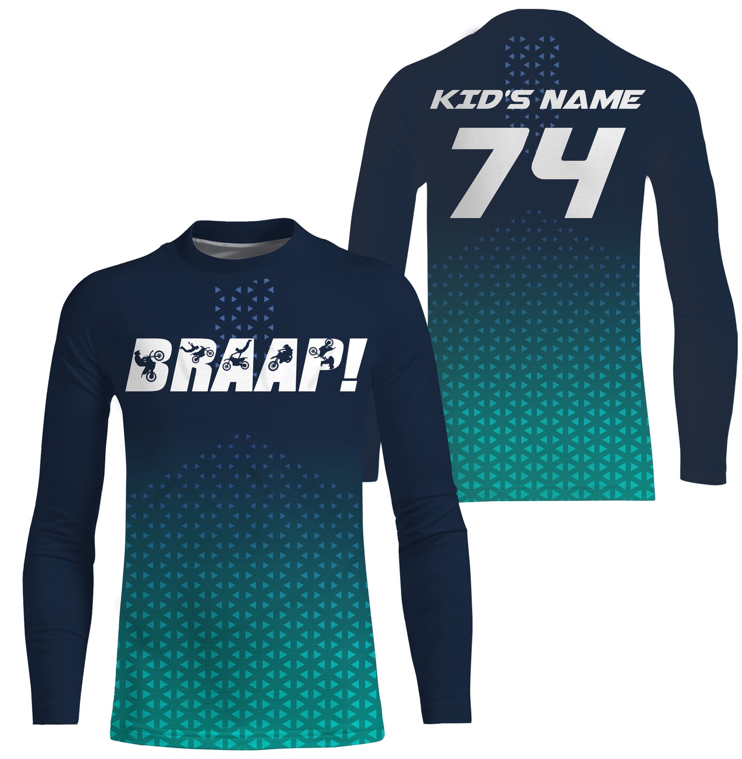 Custom motocross jersey blue Braaap UPF30+ kids men women dirt bike racing long sleeves motorcycle NMS1041