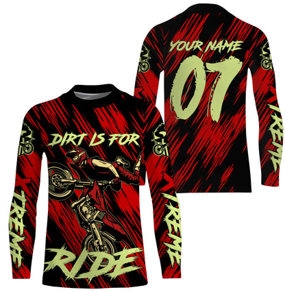 Motocross custom red kid&adult jersey UV protective shirt Dirt Is For Ride extreme motorcycle PDT50