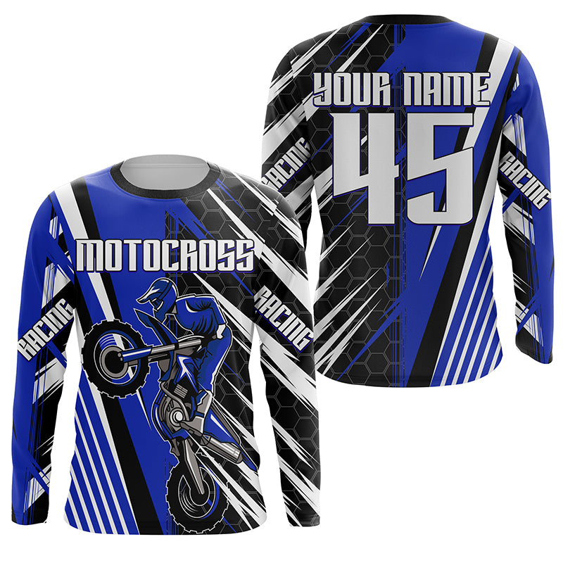 Blue Motocross Men Women Kid Jersey UPF30+ Custom Dirt Bike Off-Road Jersey Extreme Racing Shirt PDT372