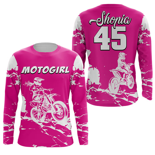 MotoGirl Personalized Jersey UPF30+ Pink Dirt Bike Racing Motocross Off-road Long Sleeves NMS1179